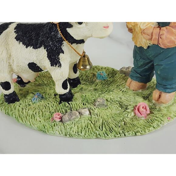 Farmer Pig Piggy w/ Cow Figurine 5" Resin 1994 Trippie's Countryside Lover Vtg - Picture 4 of 16